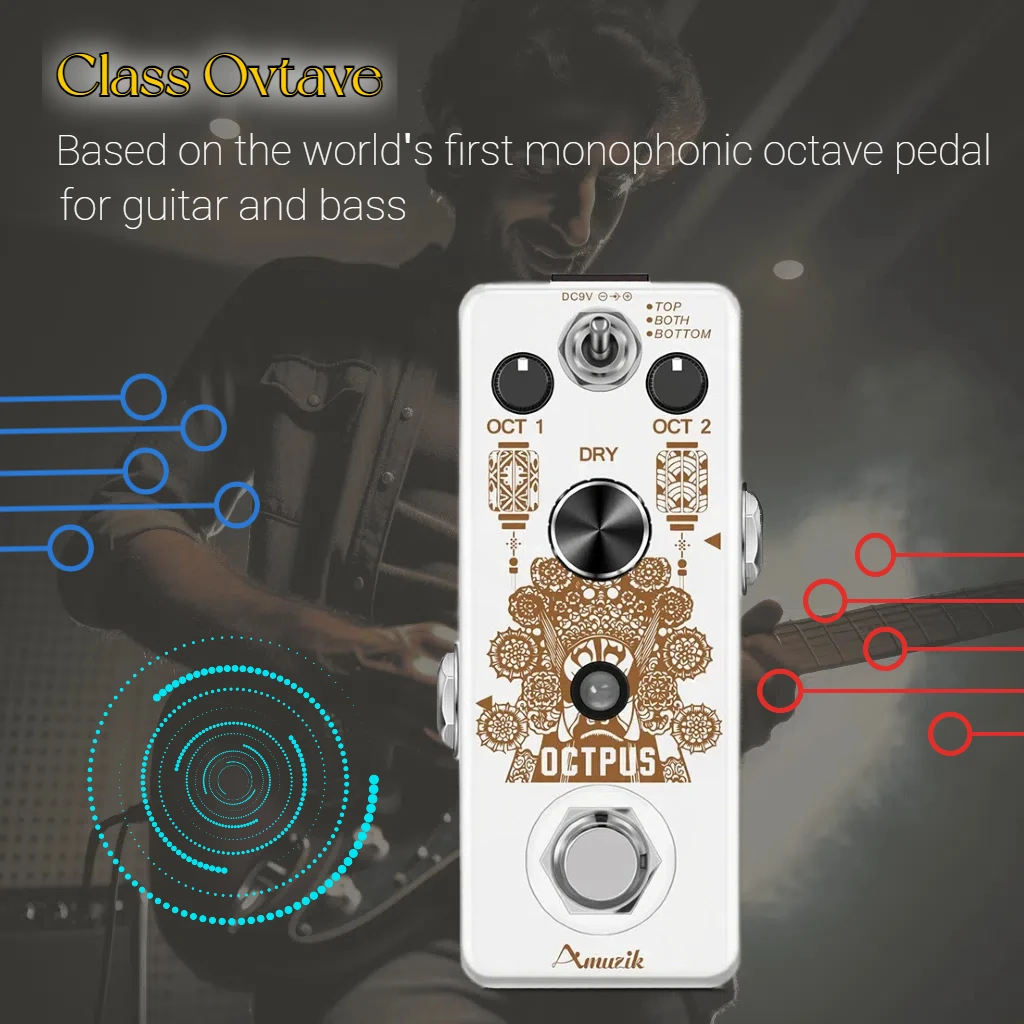 

Amuzik-Pure Octpus Guitar Effect Pedal Precise Polyphonic, Octave Effects, Electric Guitars and Bass Effector with True Bypass