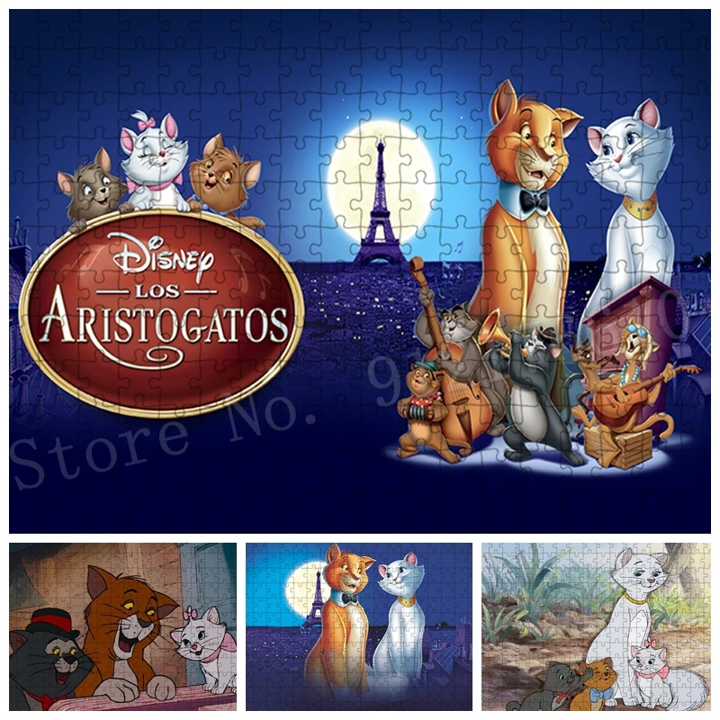 300/500/1000 Pieces Los Aristocats Jigsaw Puzzles Walt Disney Cats for Kids Forever Animals Movie Modern Decompressed Game Decor