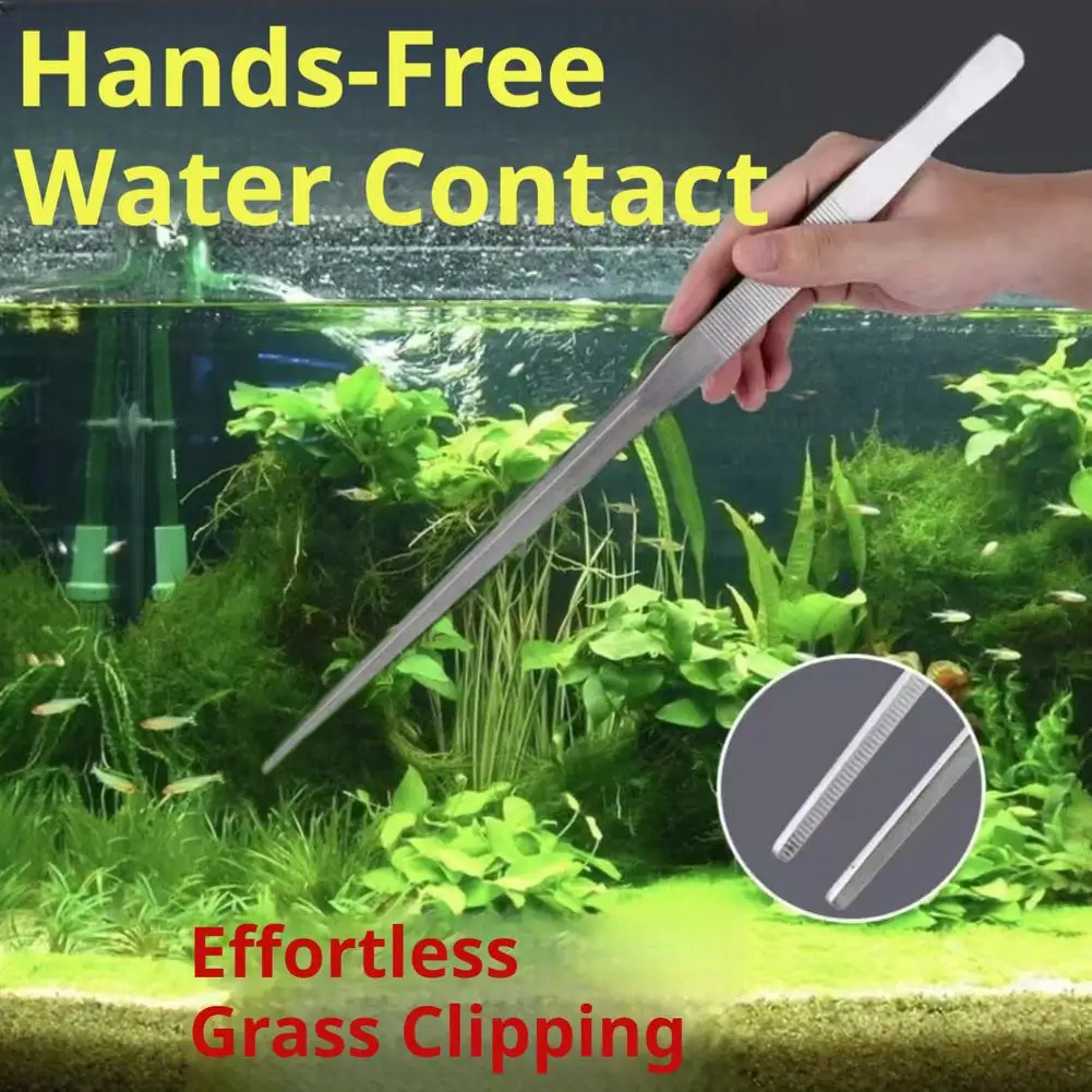 27cm Stainless Steel Aquarium Tweezers Straight Curved Fish Tank Cleaning Tools For Water Plant Feeding Long Handle Precise Tong