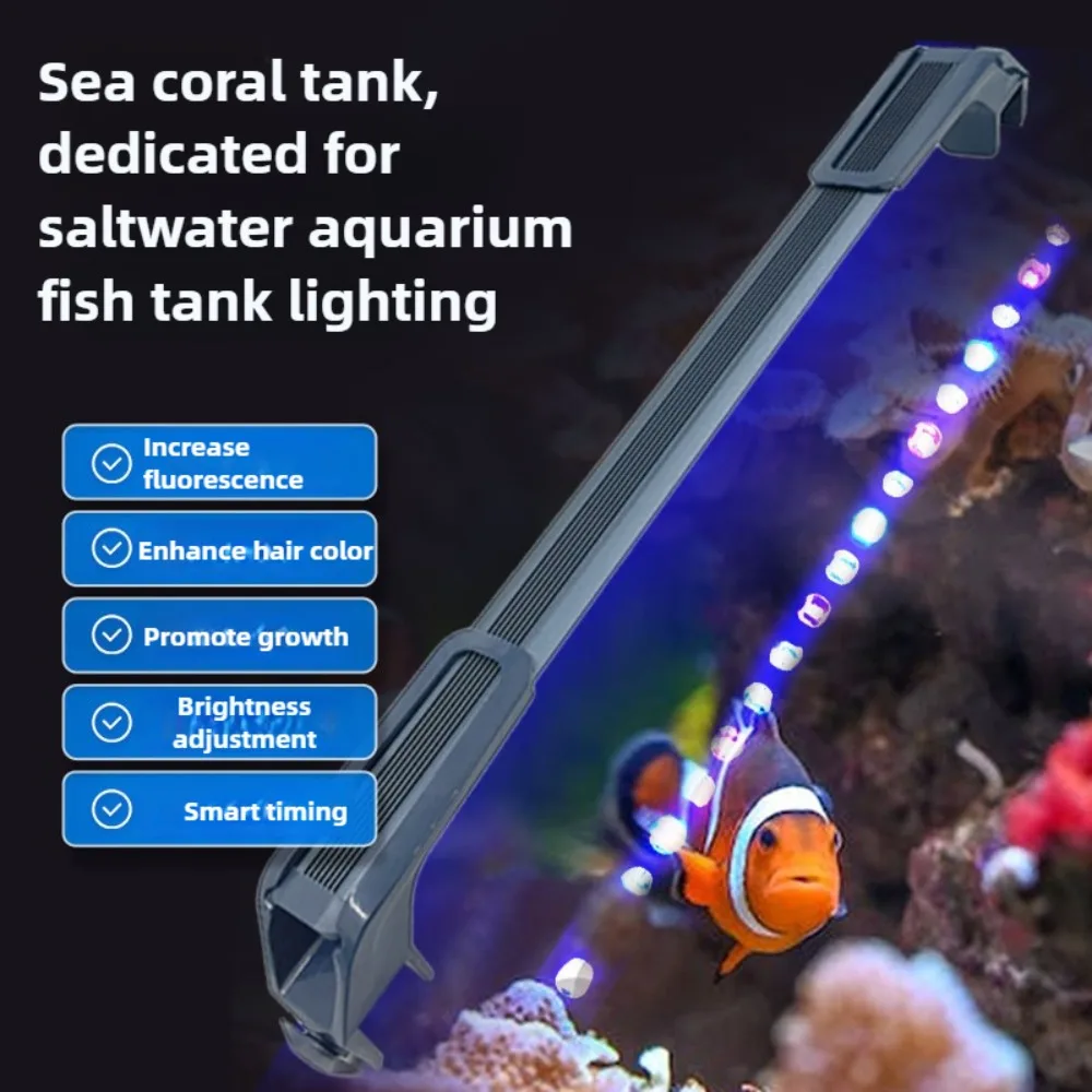 Saltwater LED Aquarium Light Fish Tank Light With Timer Adjustable Brightness for Hard/Soft Coral Promote Clownfish Color Growth