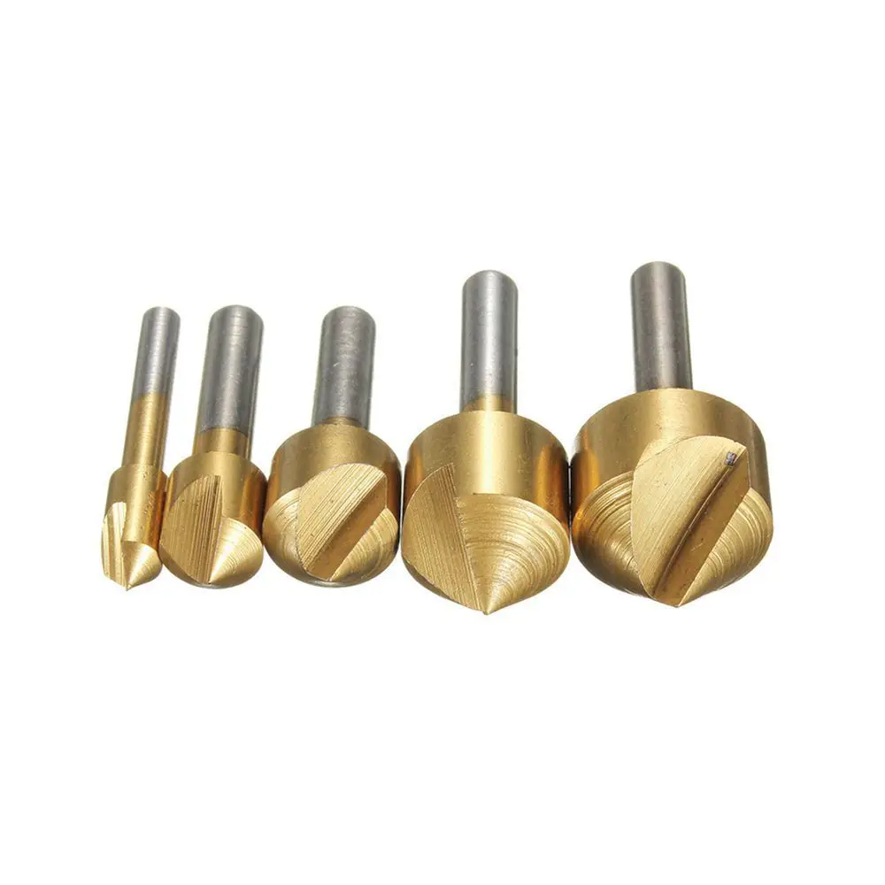Krachtige-Jeu de forets d'alésage pour évier de seau HSS, bois et métal, outil de chanfrein à poignée ronde, résistant à 90, 6mm, 10mm, 13mm, 16mm, 19mm, 5 pièces