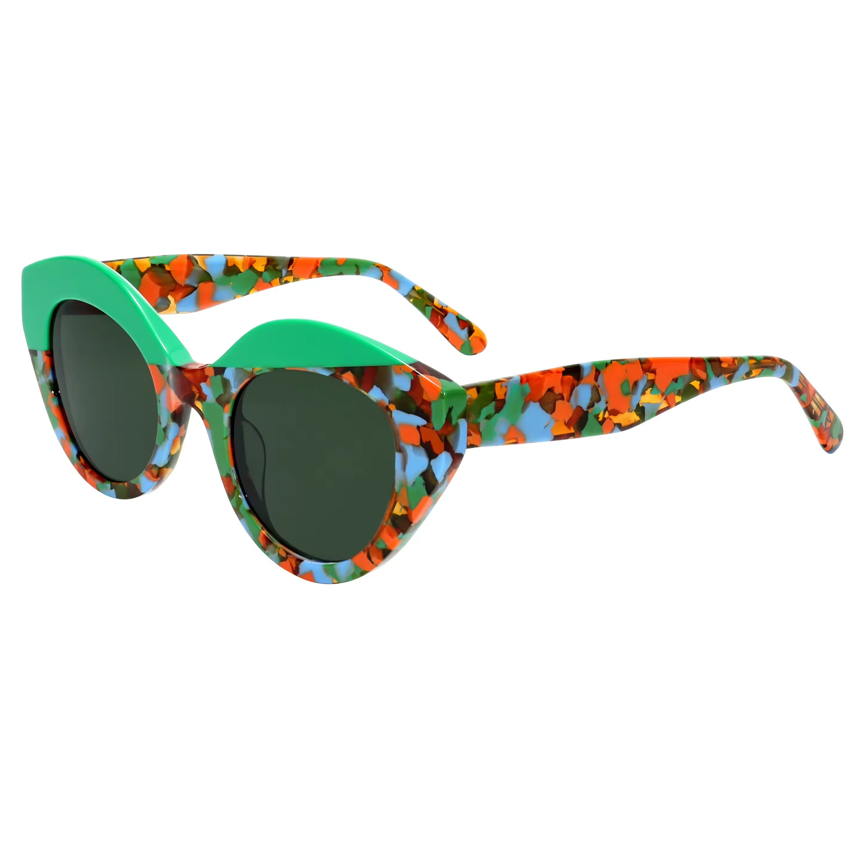 VZONE Women's Sunglasses Retro Acetate Cat Eye Asymmetric Handmade UV400 Protection Lightweight Daily Wear