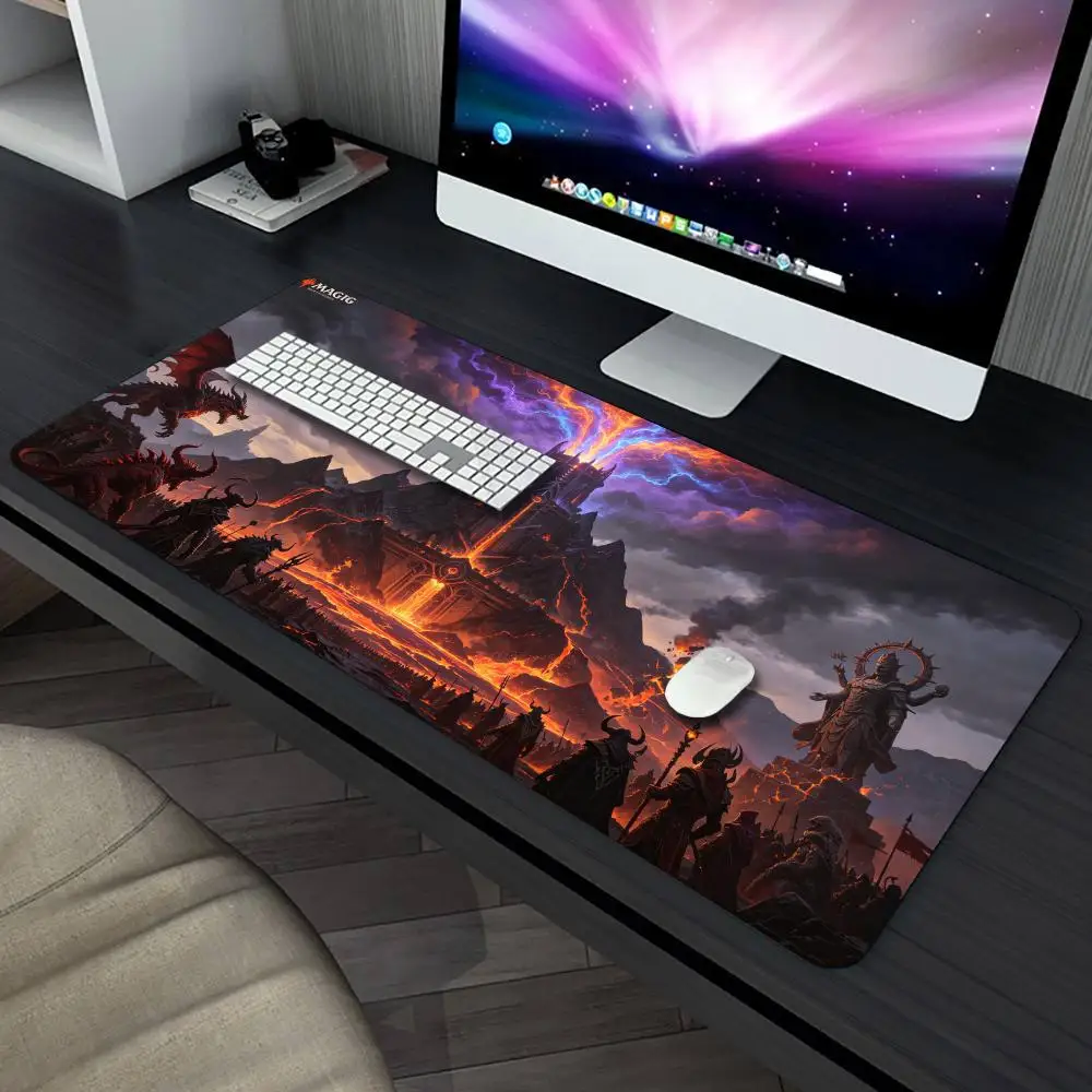 XXL Dark Fortress Volcano Demon Army Play mat with Stitched Non-Slip Rubber Desk Pad for Card Gaming Office mouse pad