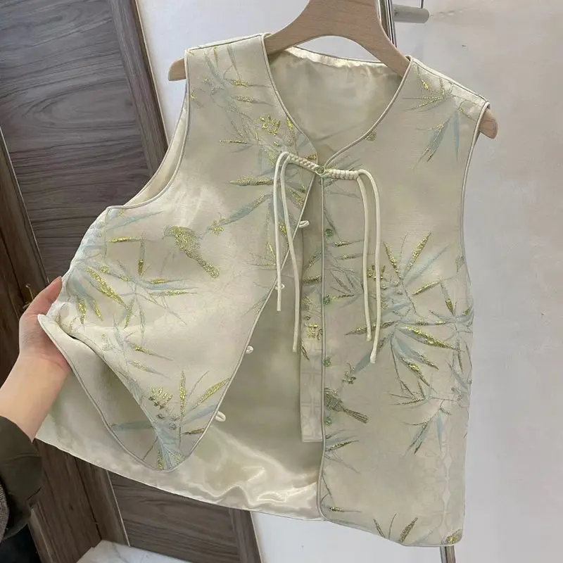 

Новый женский жилет в китайском стиле, атласный топ с вышивкой, весенне-осенняя верхняя одежда с цветочным узором, круглый Ne на одной пуговице