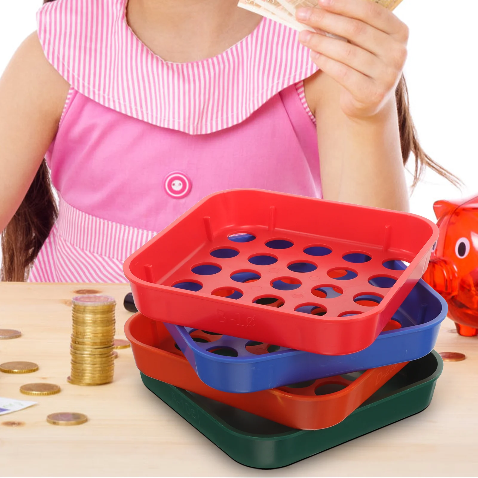 4Pcs Coin Sorter Tray Plastic Stackable Reusable Coin Sorting Tool for Cash Businesses Sorter Tray for Coins