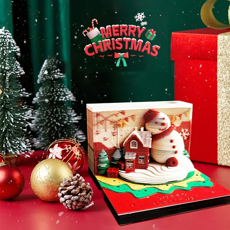 

3D креативный календарь времени, еженедельное украшение для стола «Снежный человек» 2025 года с акриловым футляром, подсветкой, бумажной скульптурой, художественное ремесло, подарок