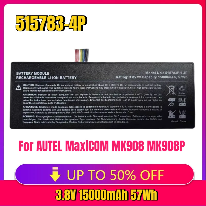 

Новый аккумулятор 515783-4P 3,8 В 15000 мАч 57 Втч для AUTEL MaxiCOM MK908 MK908P IM608 PRO II MaxiSys Pro Elite