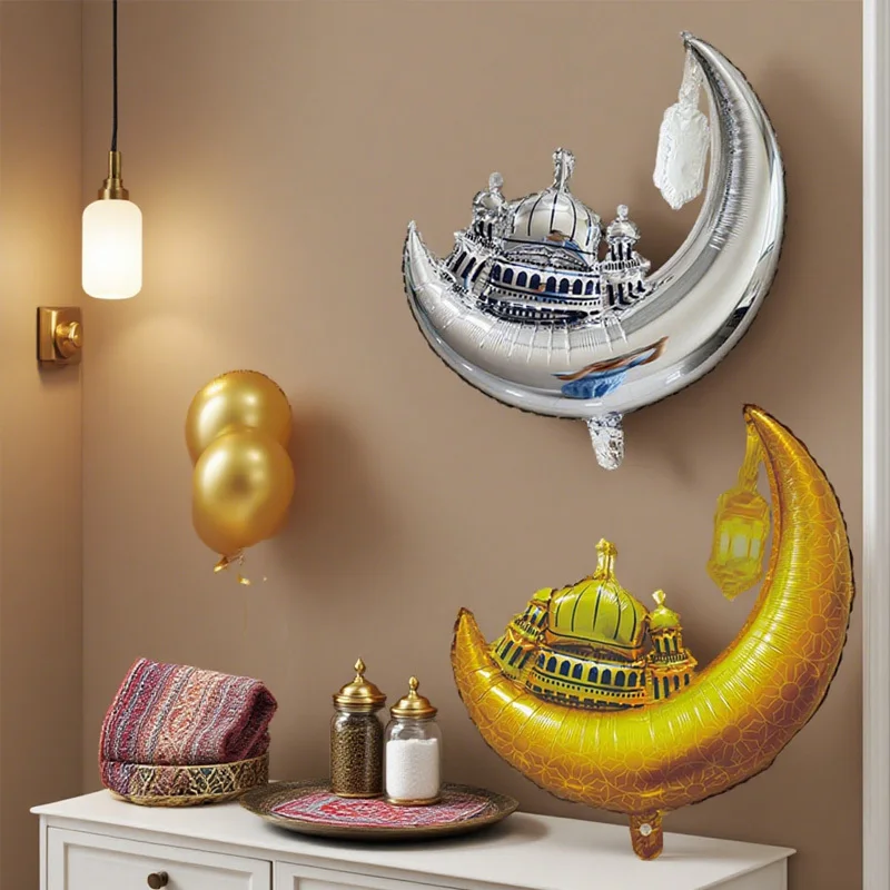 2Pcs Ramadan Mubarak Dekoration Sterne Mond Folie Ballons Eid Mubarak Ballons Set Muslim Islamischen Festival Party Dekoration