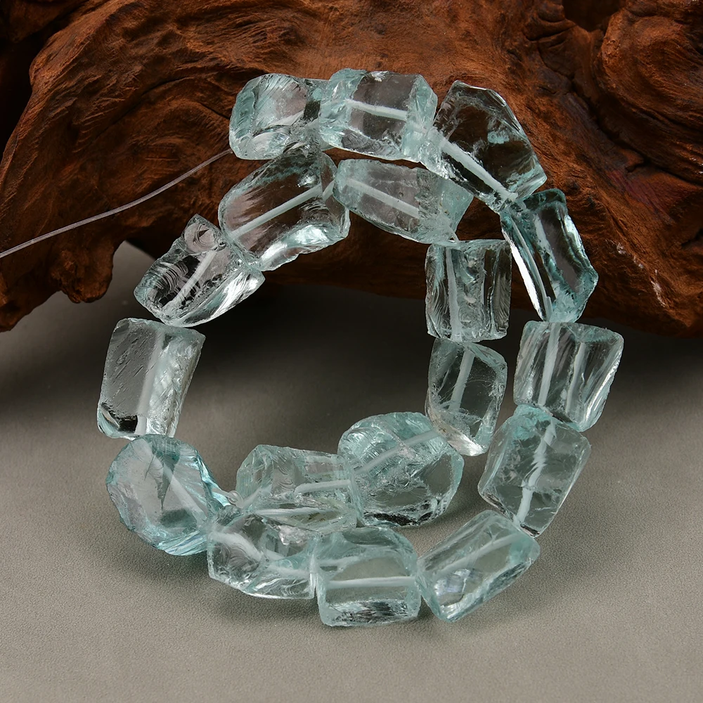 

APDGG Natural Blue Glass Rough Square Nugget Loose Beads 15.5" DIY Accessories Beads