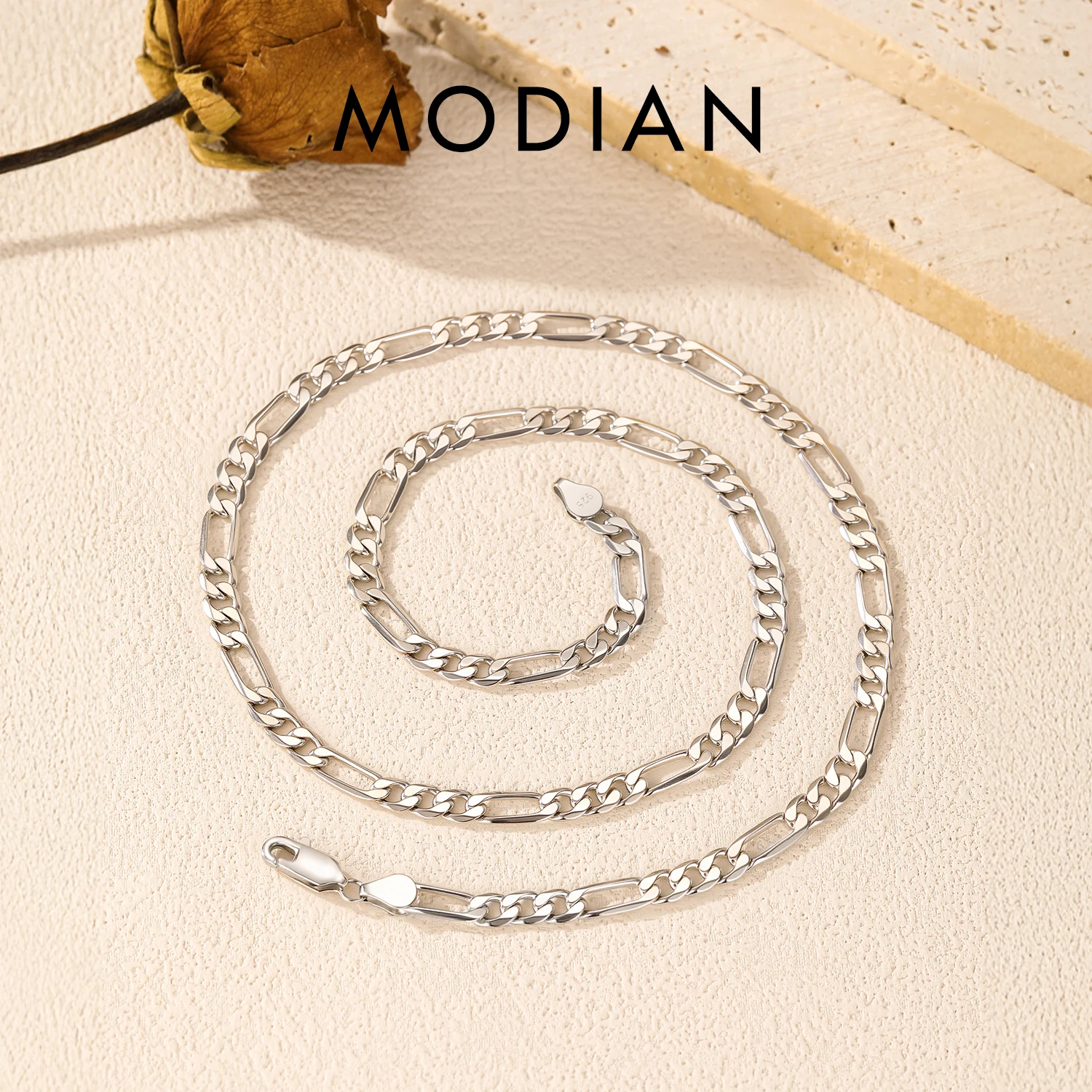 

MODIAN Solid 925 Sterling Silver Simple Geometric Figaro Chain Short Necklace For Women And Men Fine Jewelry Gifts