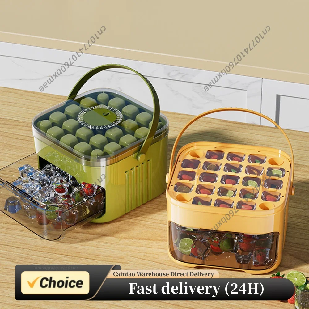 Ice Cube Maker with Press Lid & Tongs 2 In 1 Ice Maker & Storage Bin Set Reusable Iced Making Mould for RV/Office/Fridge Freezer
