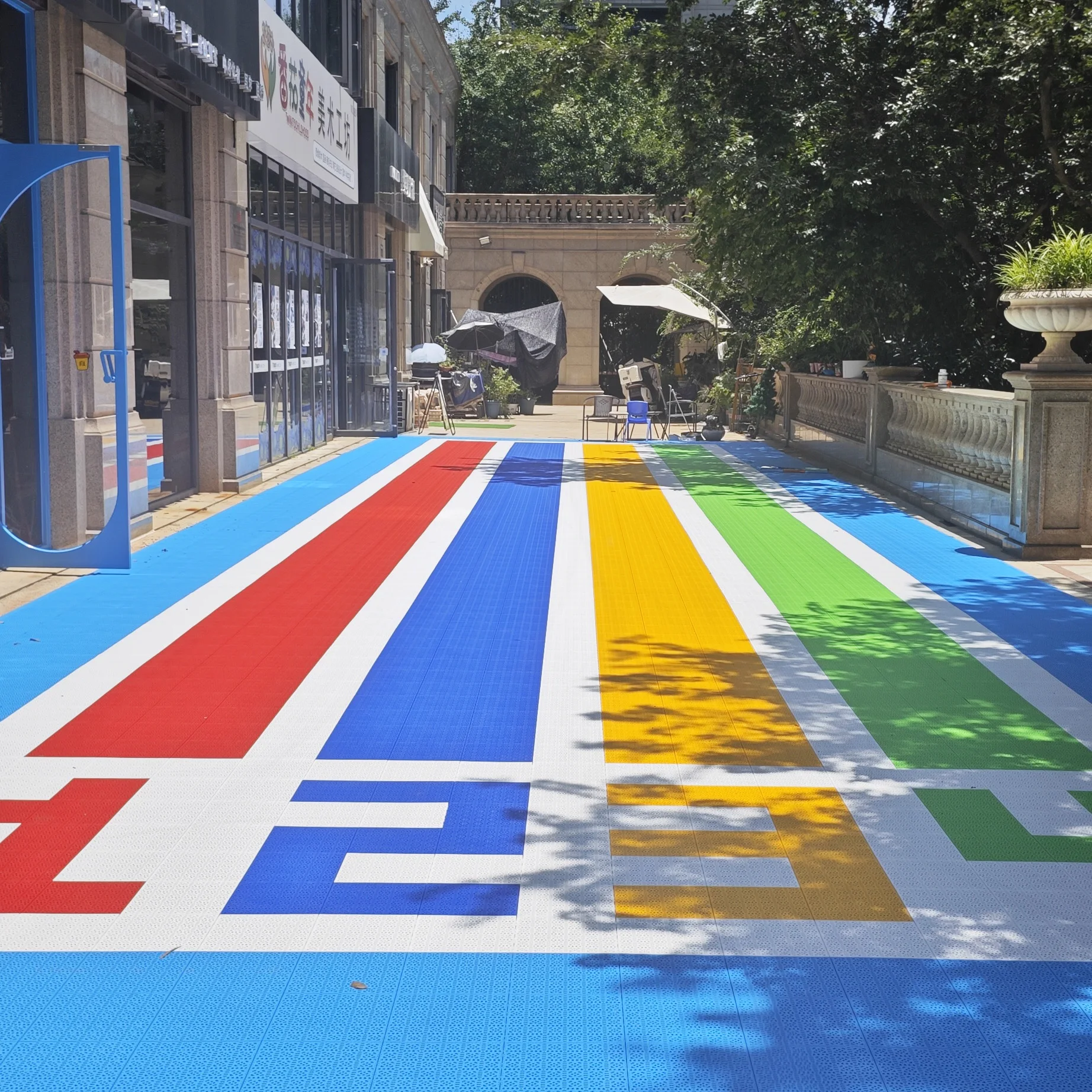 Modern Outdoor Sport Court Tiles Click-install Vinyl Flooring for Full Half Court Basketball PP Material Graphic Design Solution