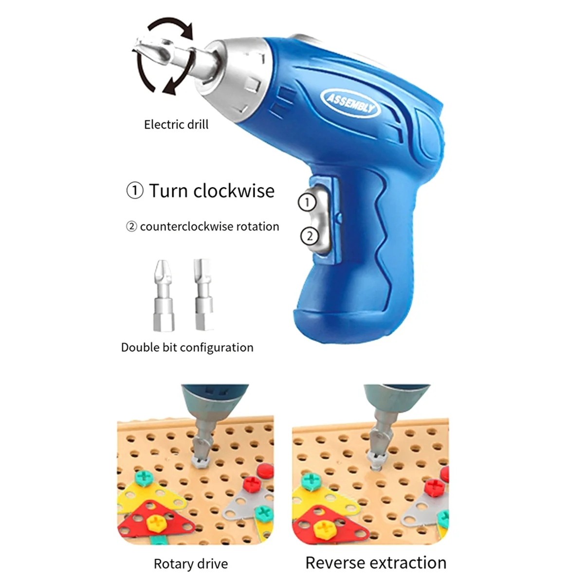 JAS-3D Play Toolbox Toy with Electric Drill Mosaic Puzzle Tool Set Early Education Toy Toolbox for 3-12 Year Old Kids