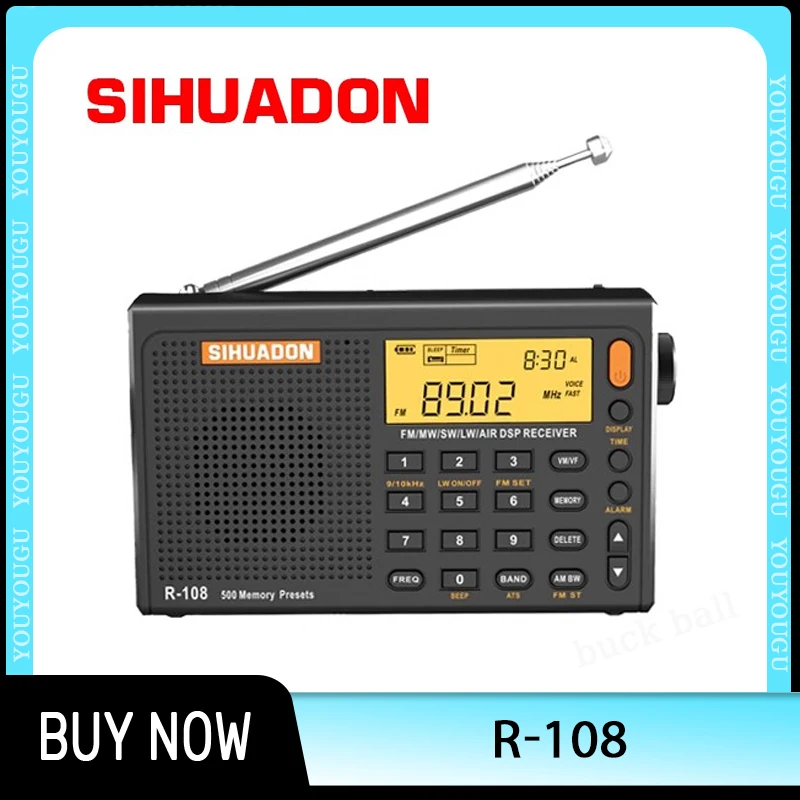 Sihuadon R108 All-Wave Radio Multifunctional Knob Portable Lcd Bancklight Display Radio Lithium Battery For Camping Home Gifts