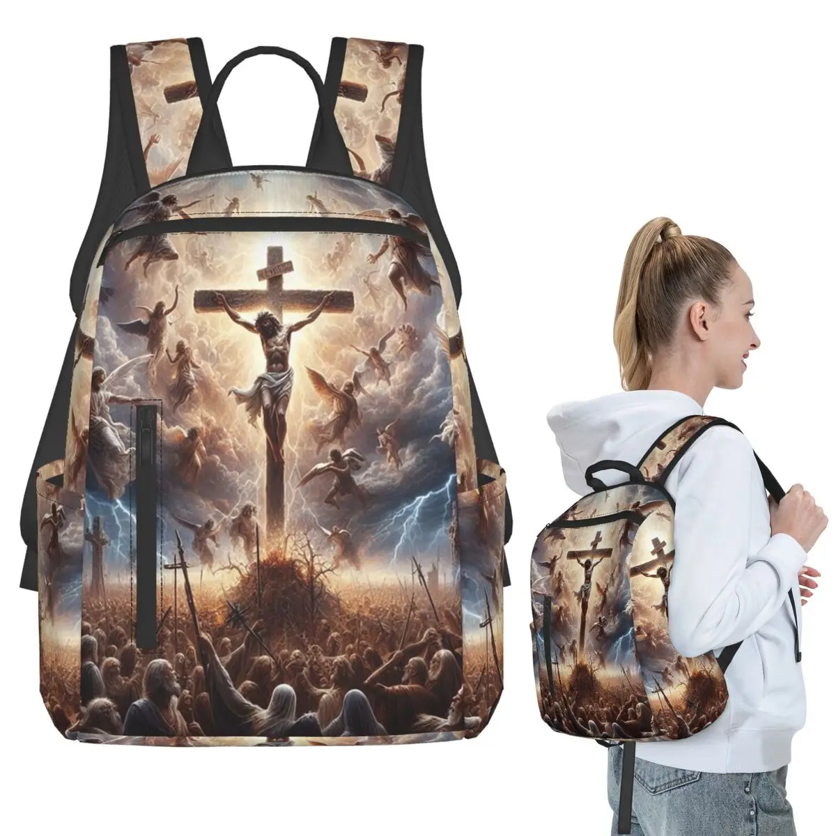 Crucified Lord Jesus Embracing Sacrifice Backpack Student BookBag Kids School Bag Laptop Shoulder Bags Men Women