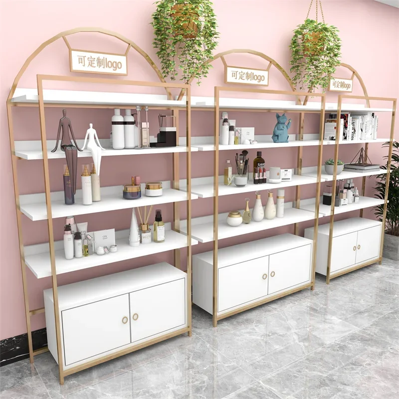 Cosmetics Display Cabinet Beauty Salon Shelf Product Display Cabinet Light Luxury Nail Salon Shelf