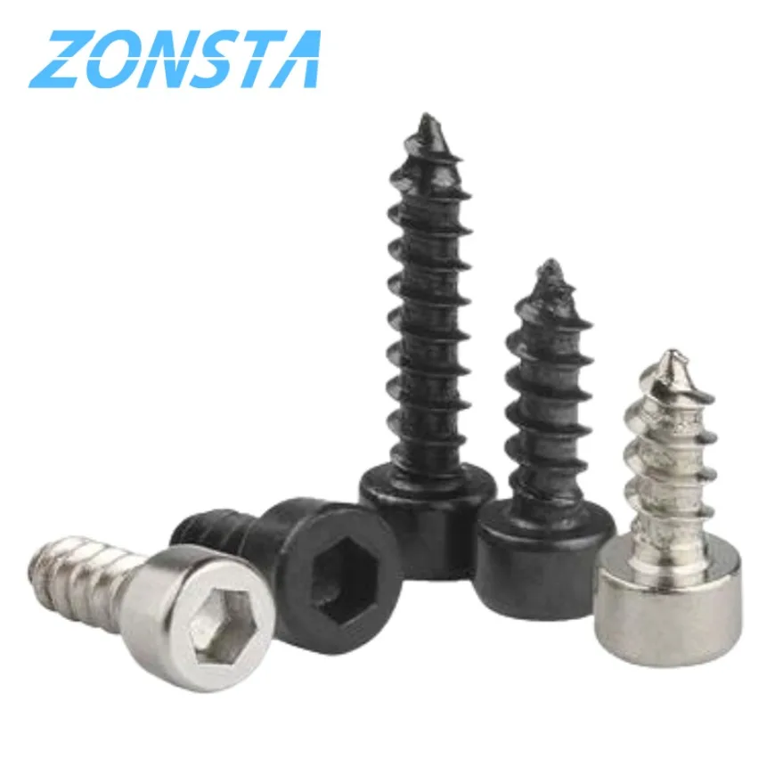 M2 M3 M3.5 M4 M5 M6 Hex Hexagon Socket Cap Head Self Tapping Screw 8.8 Grade Black/Nickel Zinc Allen Head Furniture Wood Screw