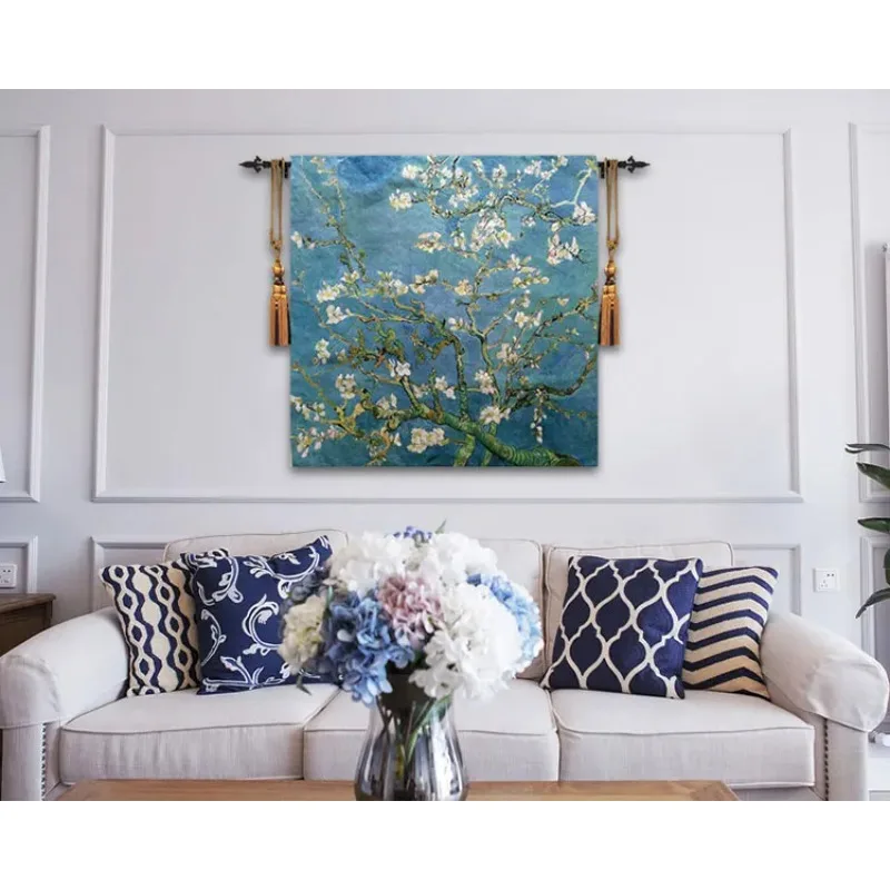 Belgian jacquard wall hanging tapestry van Gogh canvas tapestry living room bedroom mural cloth home painting fabric Apricot