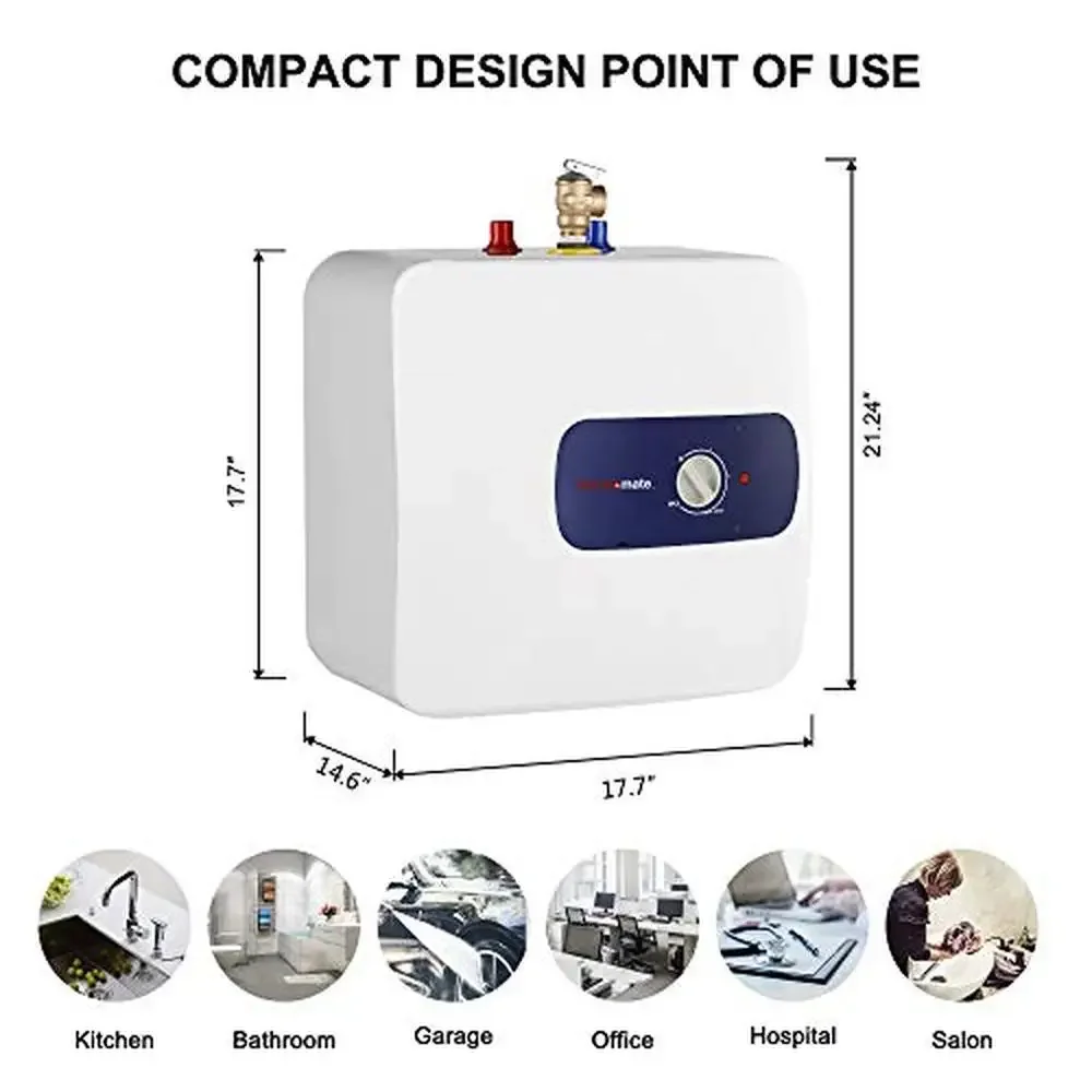 6.5 Gallons Mini Tank Water Heater Instant Hot Point of Use 1440W 120V Wall Mounted Plugin Slim Design Efficient Temperature