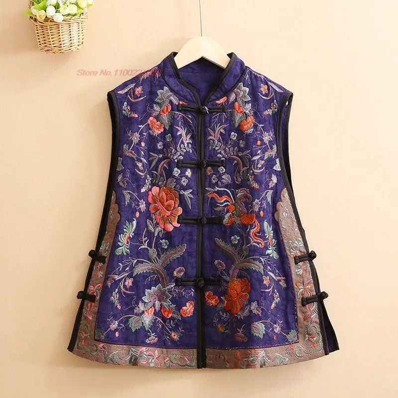 2024 traditional chinese women vintage elegant vest flower embroidery cotton linen vest women tops elegant oriental tang suit