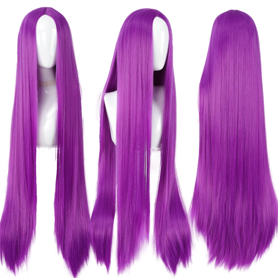 Synthetic 40 inch purple long straight wig with split hairstyle for girls cosplay party daily use Christmas gift