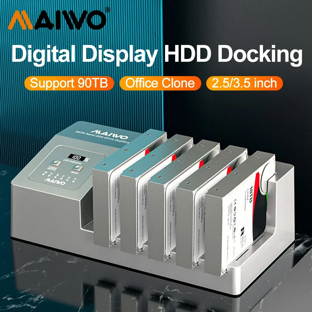 MAIWO Hard Drive Docking Station 5 bay SATA to USB 3.0 HDD พร้อมออฟไลน์ Clone Digital Display สําหรับ 2.5/3.5 นิ้ว HDD/SSD