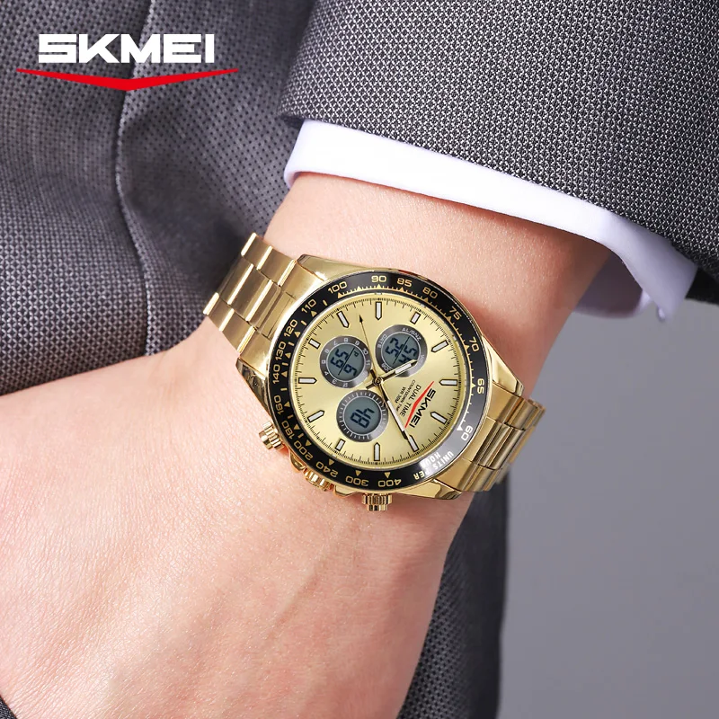 SKMEI 2505 Orologio da uomo d'affari di lusso al quarzo con doppio display elettronico Orologio da polso impermeabile da uomo d'affari in acciaio inossidabile Elite