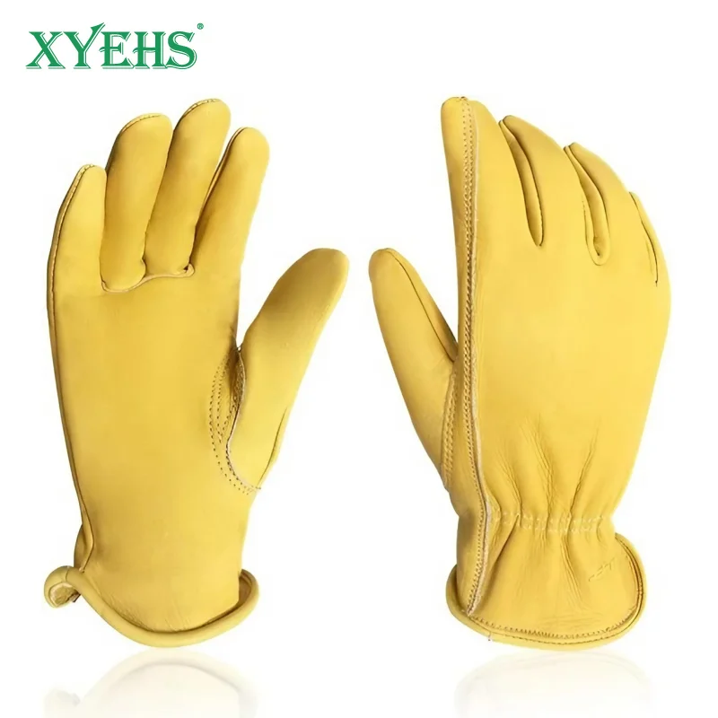 XYEHS 1 Pair Water-Resistant Cowhide Leather Driver Gloves High Abrasion Garden Gloves for Truck Driving Warehouse General Work