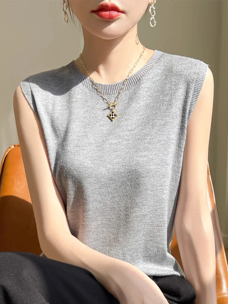 

Women's Inner Wear Suit Vest Strapl Knitted Top round Ne Svel Spring Summer New Sle Commute Sle Loose Fit