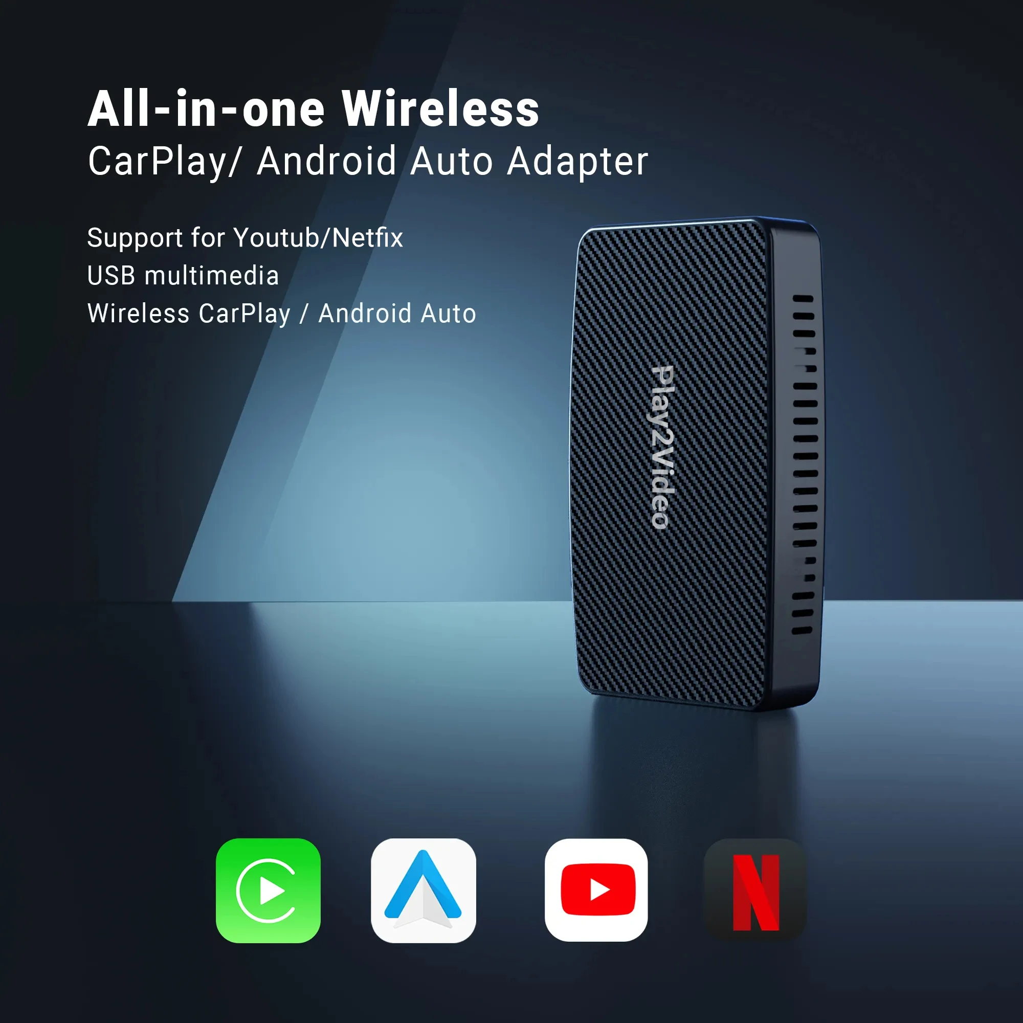 Play2Video Support for Youtube Netflix Car Accessories Wireless CarPlay Wireless Android Auto Adapter for Mazda Volvo Kia Ford