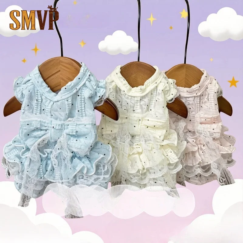 Cute Lace Pet Princess Dress Ruffled Layered Lolita Style Puppy Kitten Clothes Sweet Floral Pet Party Costume for Small Pets