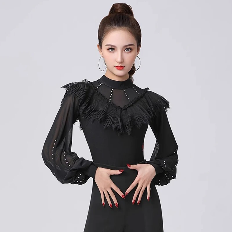 

Latin Dance Practice Wear Clothes Black Ballroom Top for Women 2025 New Rumba Salsa Bodysuit Modern Waltz Blouse