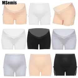 Ropa informal para mujeres embarazadas, pantalones de seguridad antideslumbrantes, de cintura alta o baja, con lazo de encaje decorado, Color sólido