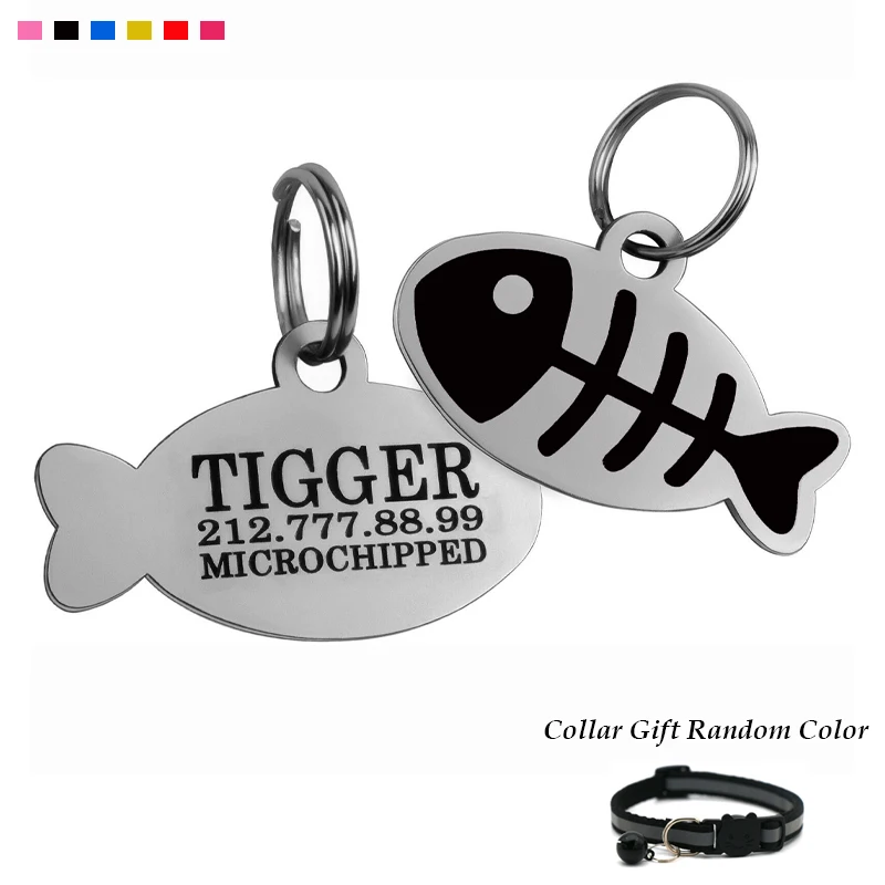 Personalized Cat Id Tags Engraved Puppy Kitten ID Name Collar Tag Fish Shaped Anti-lost Pendant Customized Kitty Nameplate Gift