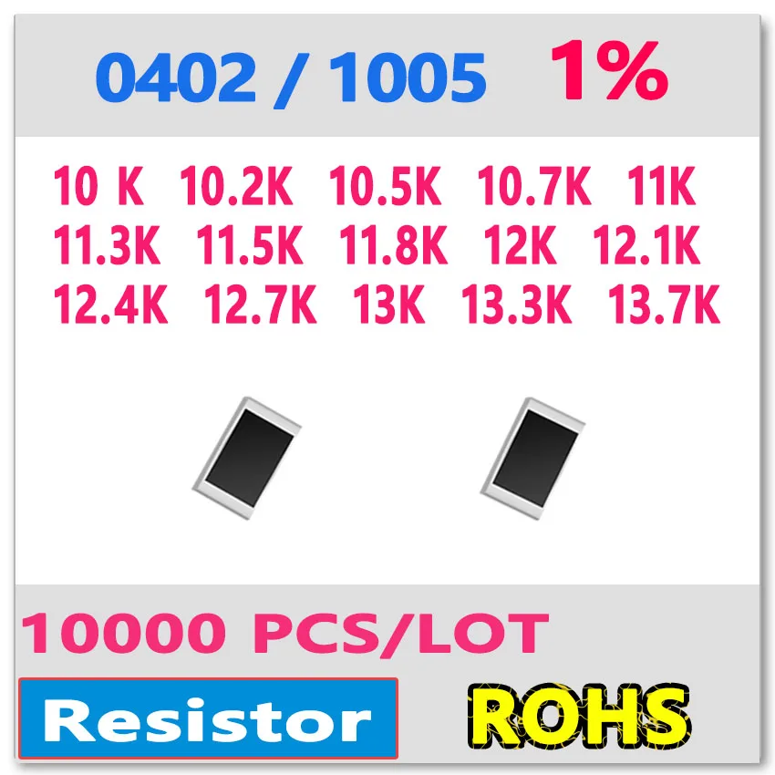 JASNPROSMA OHM 0402 F 1% 10000 шт. 10K 10.2K 10.5K 10.7K 11K 11.3K 11.5K 11.8K 12K 12.1K 12.4K 12.7K 13K 13.3K 13.7K smd 1005