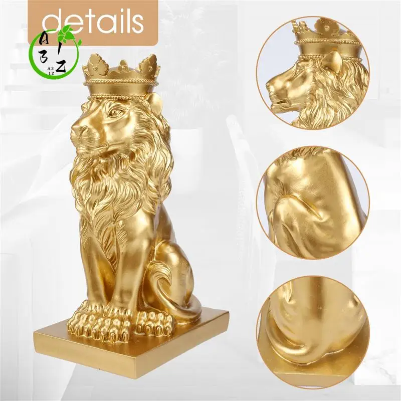 

A31Z-Abstract Crown Lion Statue Home Office Bar Male Lion Faith Resin Sculpture Crafts Animal Art Decor Ornaments