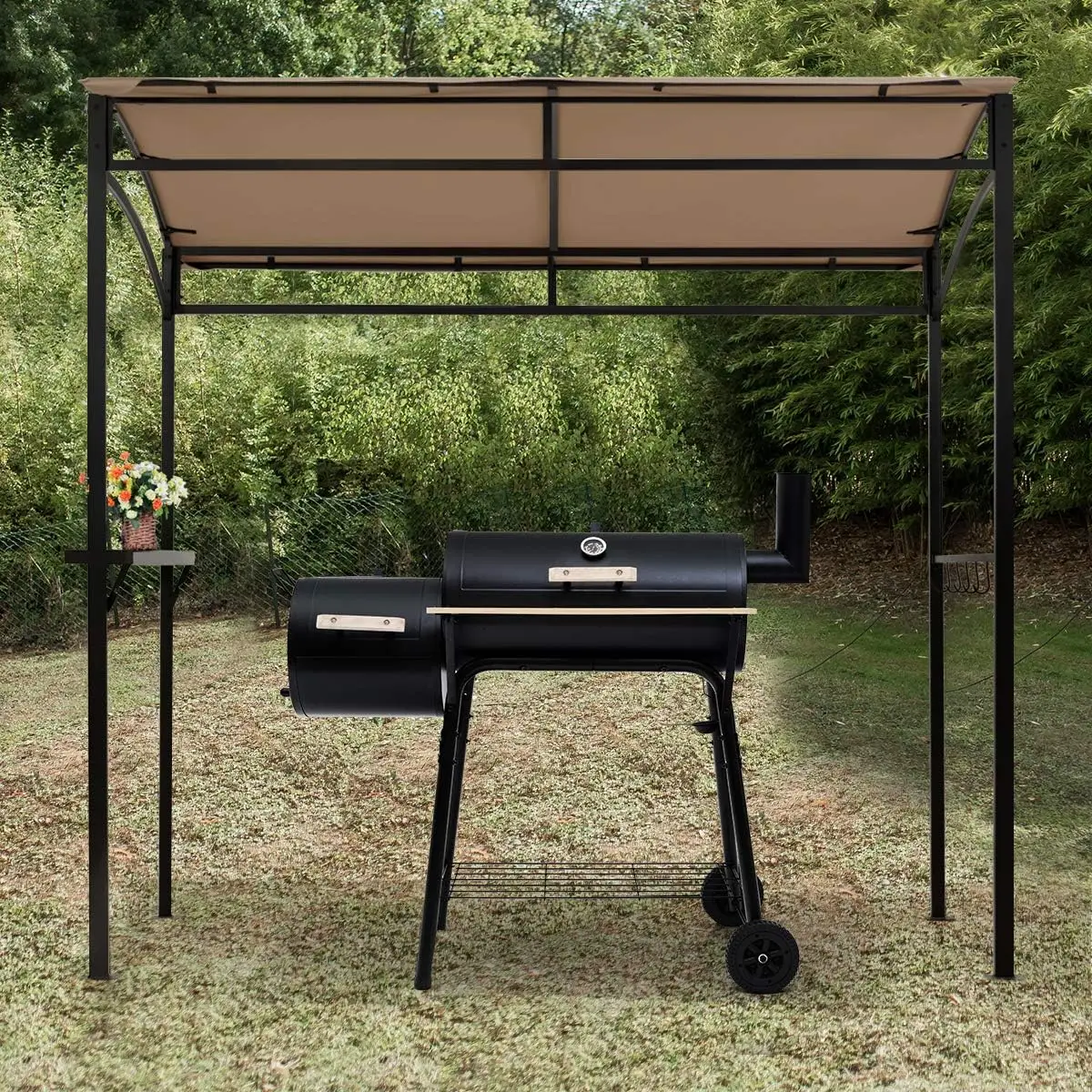 

7x4.4ft Grill Gazebo, Patio Outdoor Backyard BBQ Canopy Shelter, Soft Top, Heavy-Duty Steel Construction(Brown)