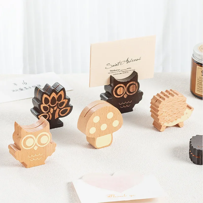 Cute Simple Wooden Hedgehog Mushroom Owl Small Tree Forest Message Holder Animal Message Holder Photo Bookmark Holder