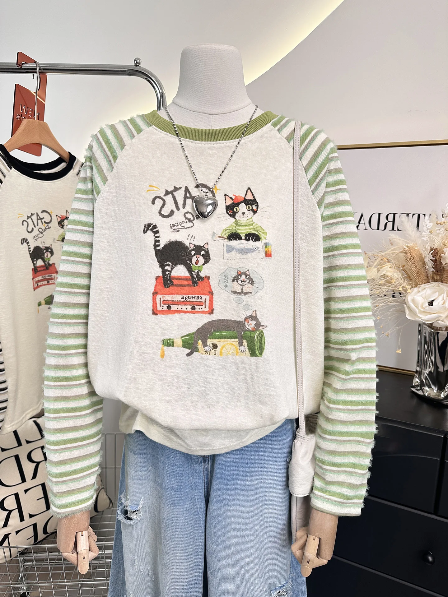 

Свободный крой, длинный рукав, свитшот с принтом, женский базовый топ, удобный, в корейском стиле, весна-осень, дизайнерская новинка