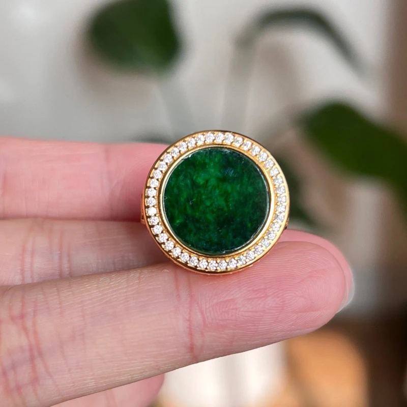 Ancient gold craftsmanship high-level Classic Vintage Jewelry Classical style natural green chalcedony large rings for women