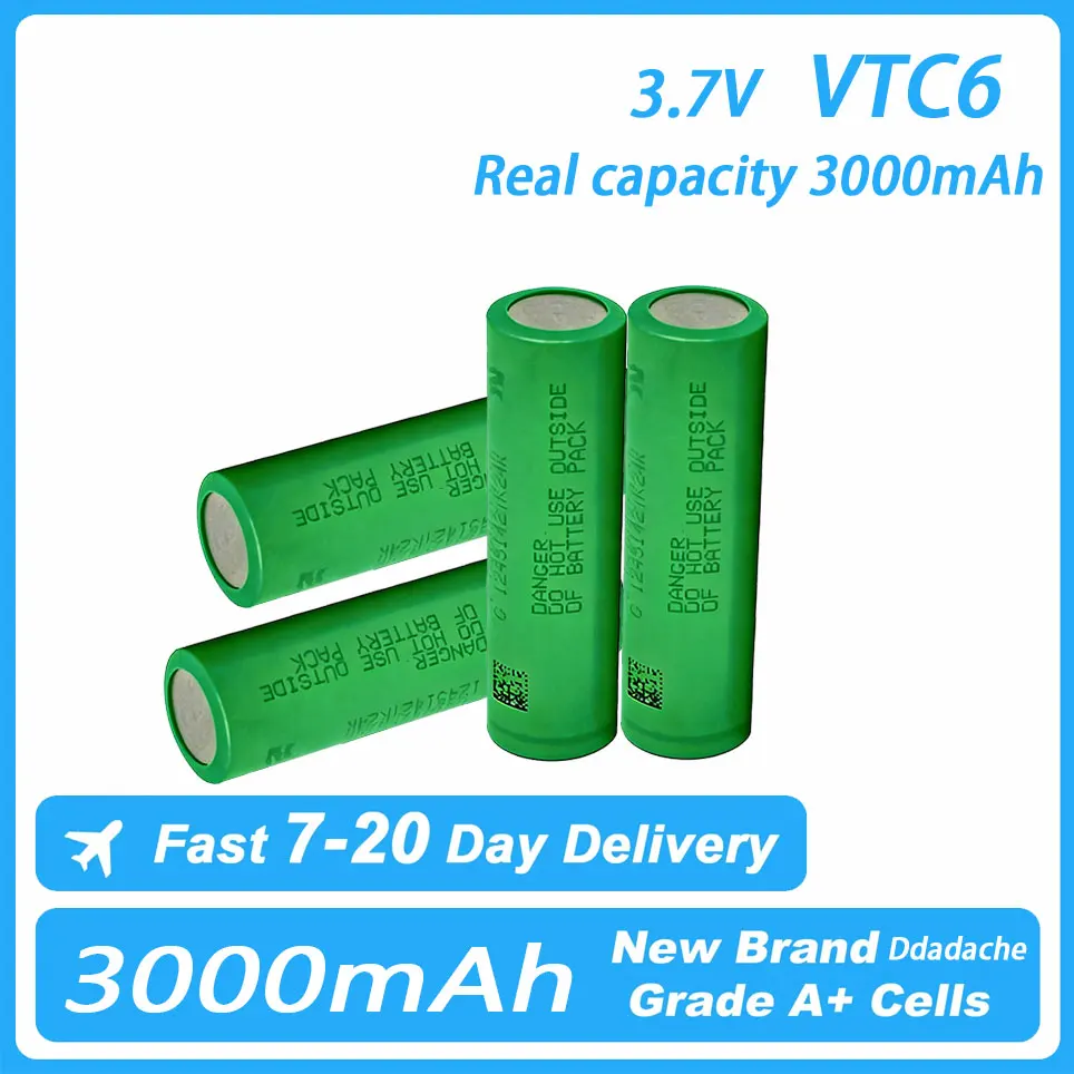 Original Sony 18650 VTC6 Lithium-Ionen-Akku, wiederaufladbar, 18650 Batterie VTC6 30A 3000mAh für Sony Elektrowerkzeug-Taschenlampe
