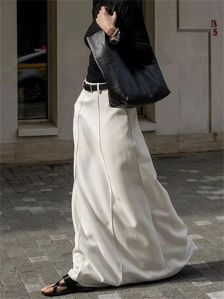 Tossy White High Waist Patchwork Long Skirt For Women Loose Casual Pocket Elegant Solid Fashion Summer 2023 Female Maxi Skirt