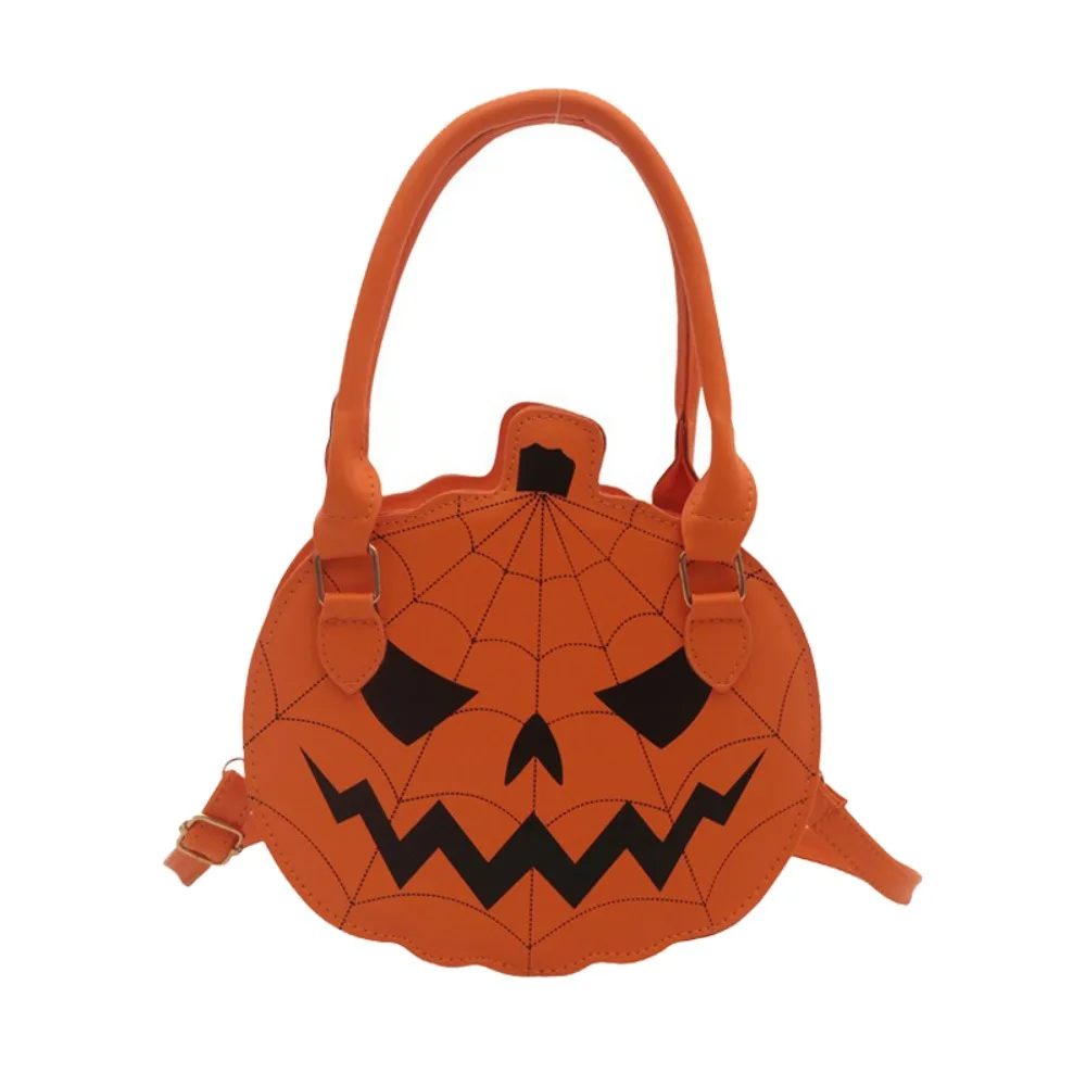 

Creative Splicing Pumpkin Bag Large Capacity Zipper Closure Crossbody Bag Polyester Fiber Cartoon Design Shoulder Bag Halloween