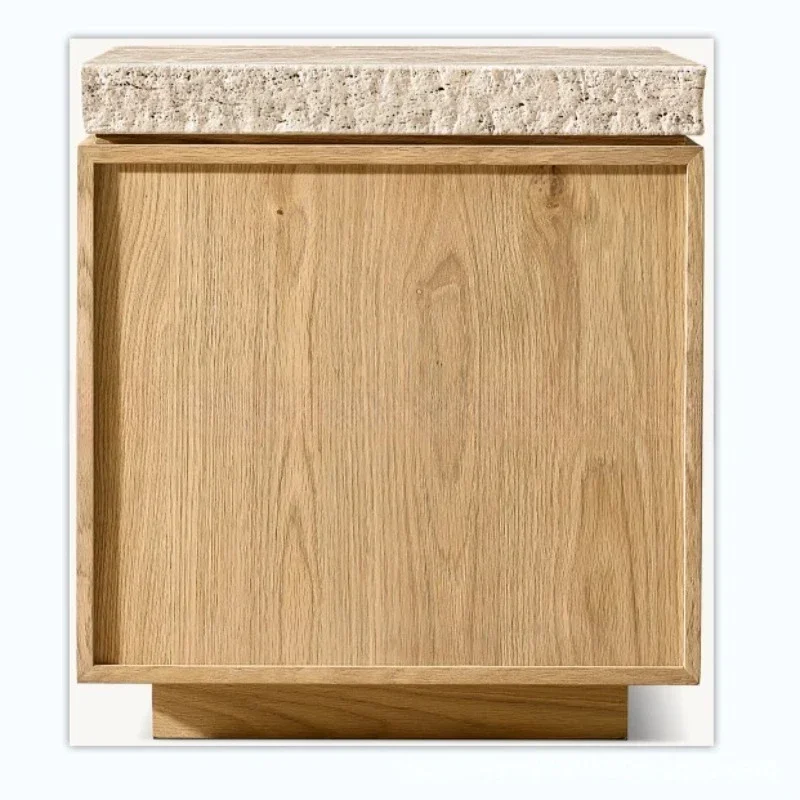 

American solid wood edge few high-end luxury living room storage small table desktop with cave stone design