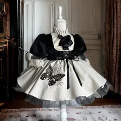 Baby Girl Summer Butterfly Embroidery Turkish Vintage Princess Black Dress for Birthday Holiday Easter Photography Eid  B225