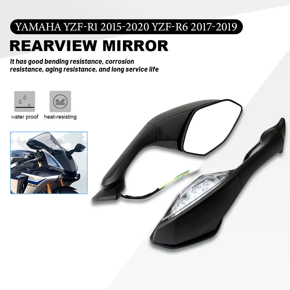 

Мотоциклетное боковое зеркало заднего вида для Yamaha YZF R1 2015-2020 YZF R6 2017-2019 Светодиодные поворотники Зеркала