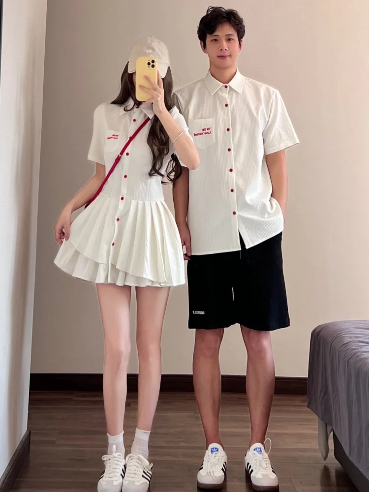 Unique Couple Outfits High-End Feel One Shirt One Skirt Engagement Registration Summer New Arrival Men's Women's Cotton Blend...