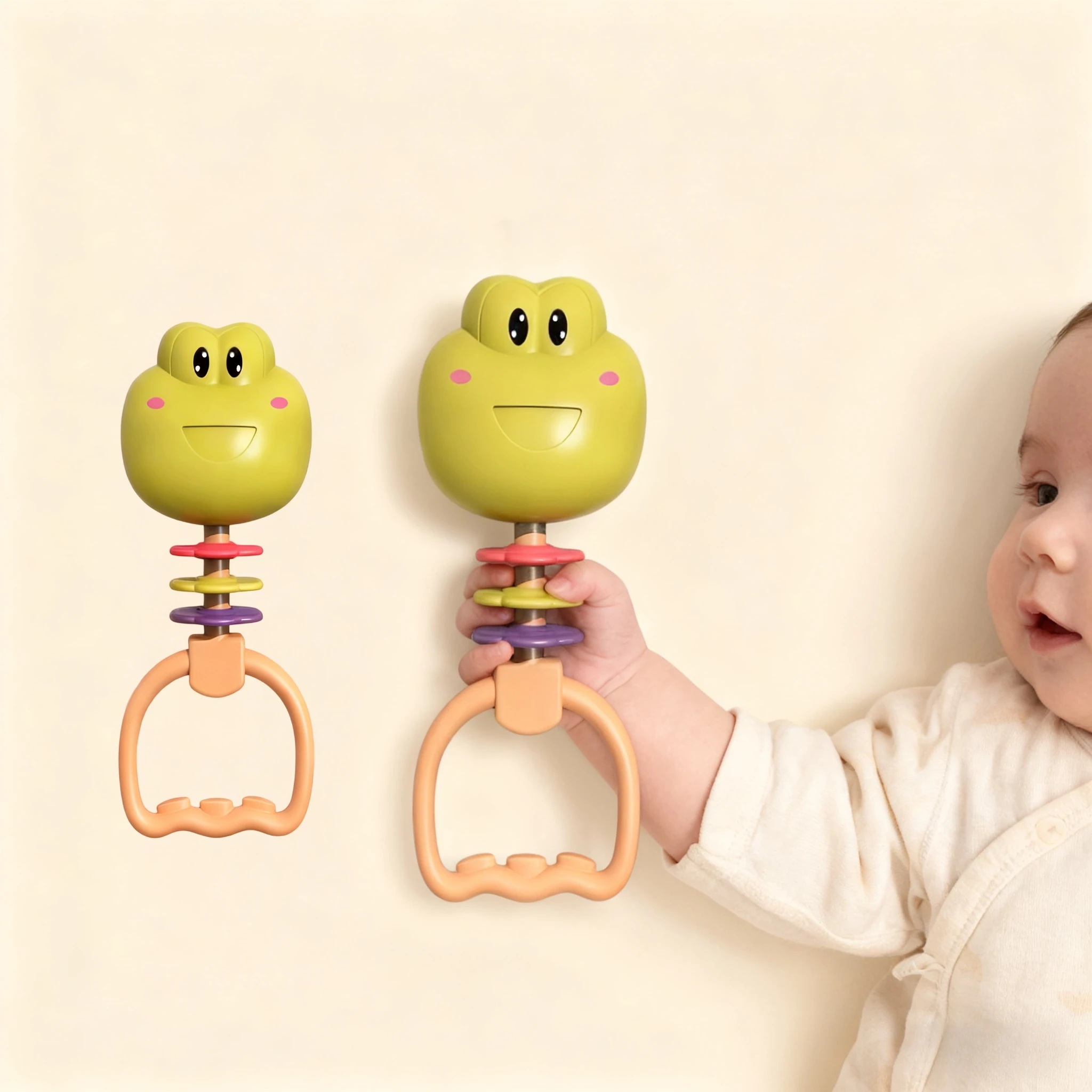 ของเล่นเด็ก กระดิ่งเขย่ามือ รูปกบตัวน้อยน่ารัก ทำจากวัสดุที่เป็นมิตรต่อสิ่งแวดล้อม ช่วยฝึกการจับและพัฒนาการด้านการได้ยินของทารก