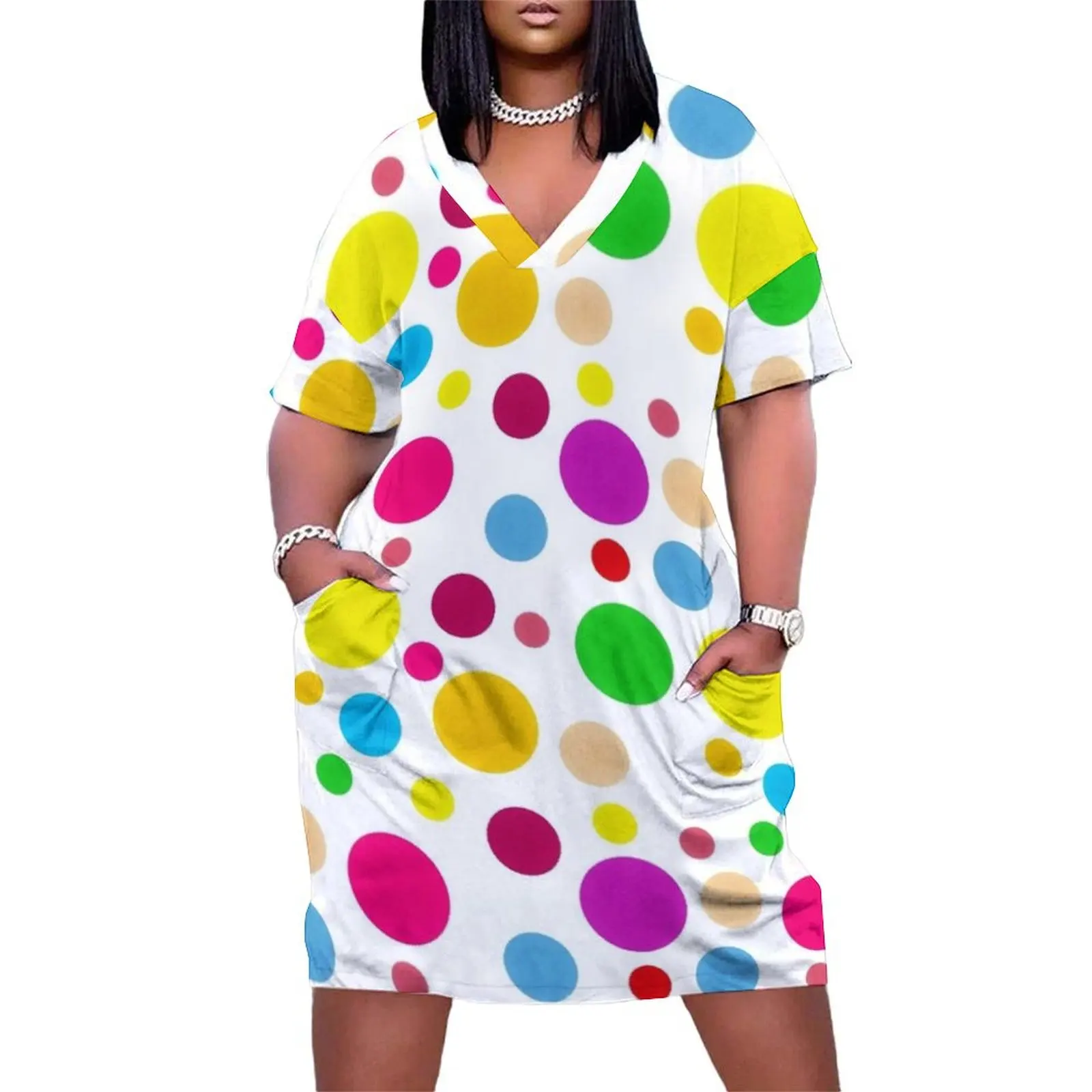 

Colorful Polka Dots Loose Pocket Dress elegant chic women dresses promotion Women long dress