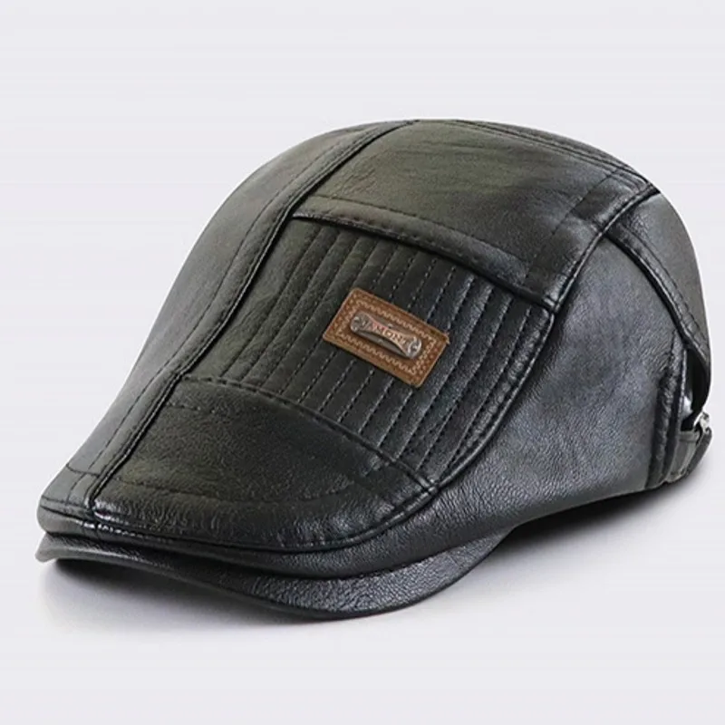 Gorra Newsboy ajustable de cuero PU para hombre, gorro plano de puntada de contraste, boina de cuero, Gatsby, sombrero de pesca para conducir